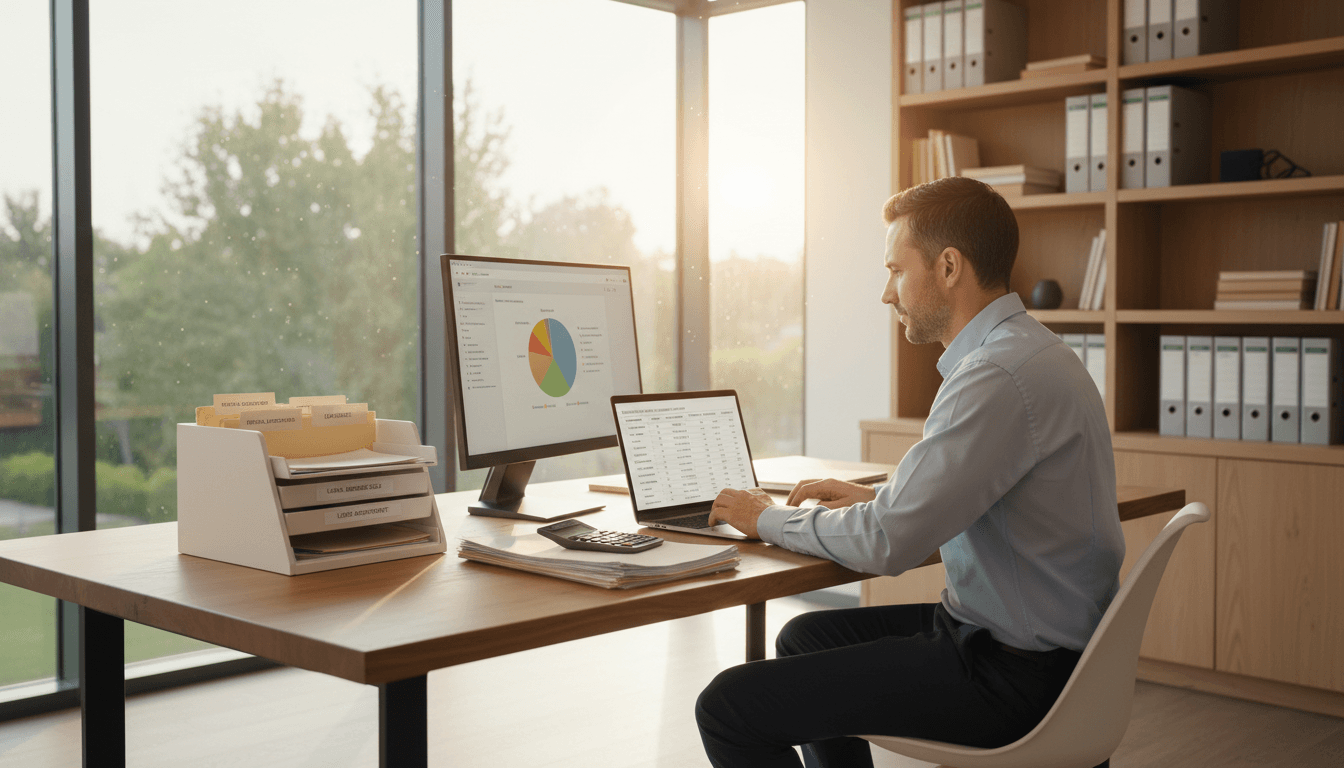 Business owner organizing financial records
